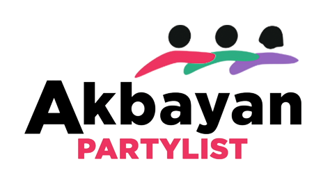 Logo of Akbayan Partylist featuring stylized figures and the text 'Akbayan PARTYLIST' in black and pink.